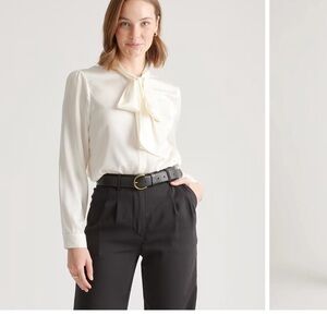 Quince Washable Stretch Silk Tie Neck Blouse